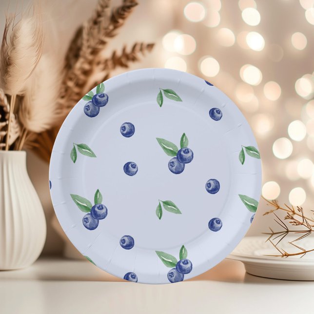 Assiettes En Carton Aquarelle bleu bleuté doux anniversaire (Créateur téléchargé)