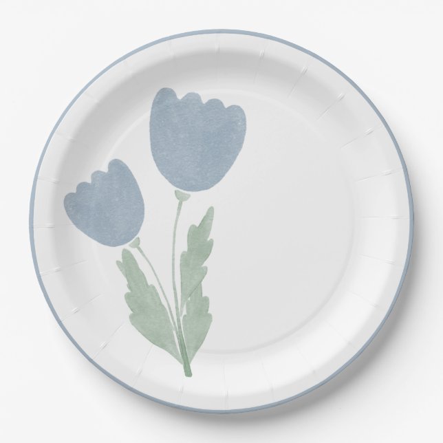 Assiettes En Carton Aquarelle bleu foncé (Devant)