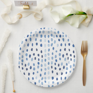 Assiettes En Carton Aquarelle bleu Indigo pois shibori japonais