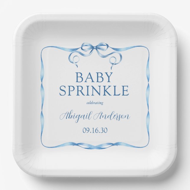 Assiettes En Carton Aquarelle Bleu Ribbon Bébé Sprinkel (Recto)