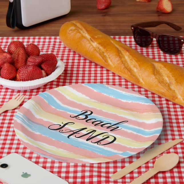 Assiettes En Carton Aquarelle bleu rose sable (Pique-nique)