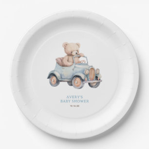 Assiettes En Carton Aquarelle bleu Teddy Bear Baby shower garçon