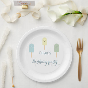 Assiettes En Carton Aquarelle bleu vert glace crème fête d'anniversair