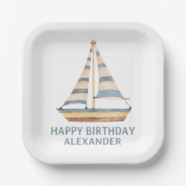 Assiettes En Carton Aquarelle Bleue Bleu Bande Voilier
