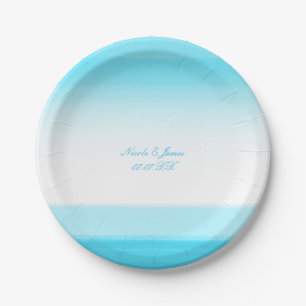 Assiettes En Carton Aquarelle Bleue Bleu Clé Plaques de Soirée de Mari