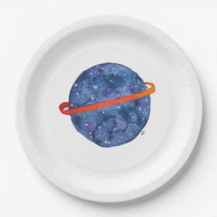 Assiettes En Carton Aquarelle bleue de galaxie de planète