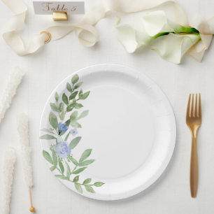 Assiettes En Carton Aquarelle bleue Plaque Wedding shower Florale