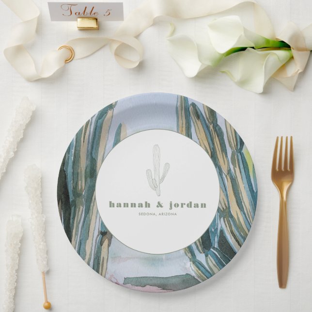 Assiettes En Carton Aquarelle Bohemian Cactus Green Desert Mariage (Mariage)