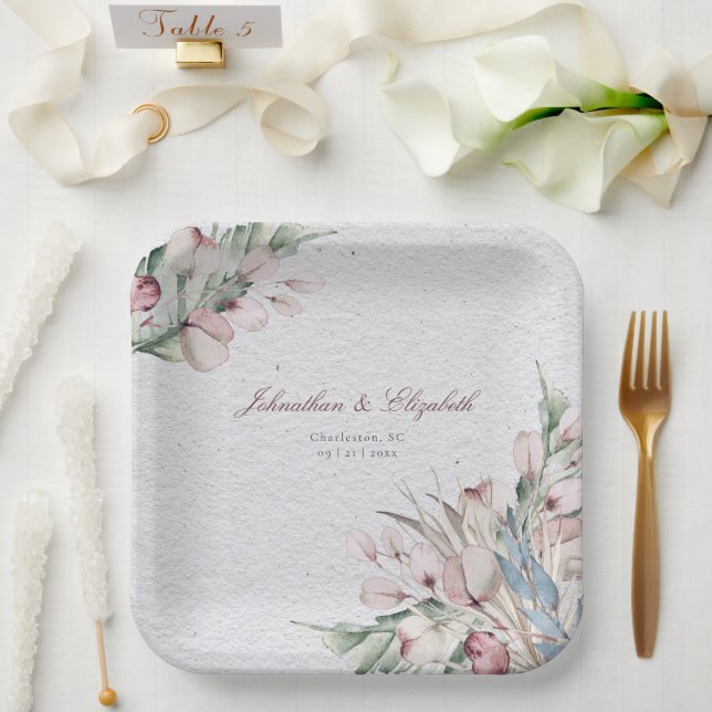 Assiettes En Carton Aquarelle Boho Floral et Mariage botanique (Mariage)
