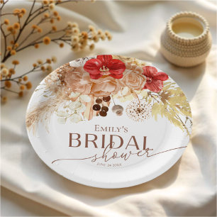 Assiettes En Carton Aquarelle Boho Floral   Fête des mariées en terre 