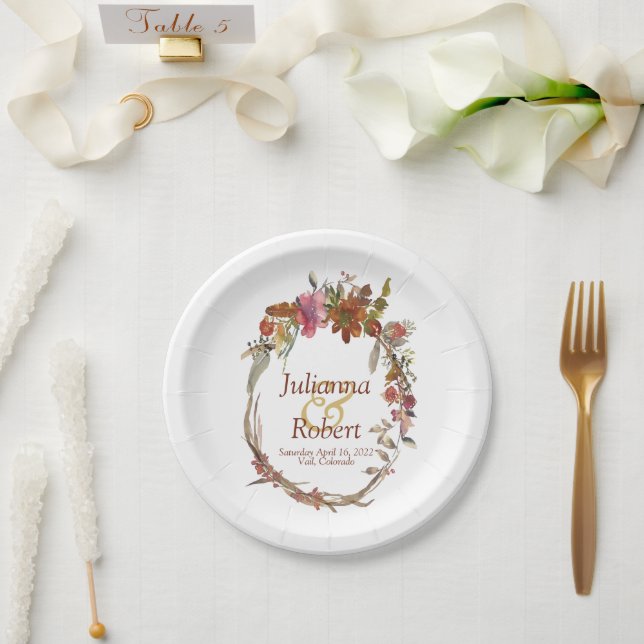 Assiettes En Carton Aquarelle Boho floral Plaques de papier (Mariage)
