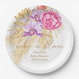 Assiettes En Carton Aquarelle boho pampas herbe - Baby shower