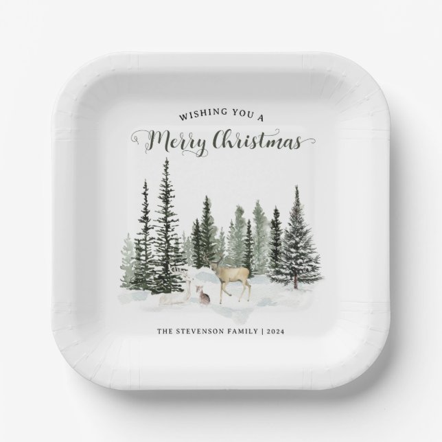 Assiettes En Carton Aquarelle Bois Joyeux Noël (Recto)