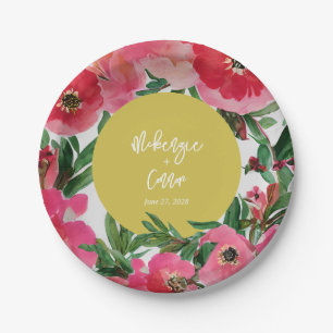 Assiettes En Carton Aquarelle Botanique Anémone Floral Jaune Mariage