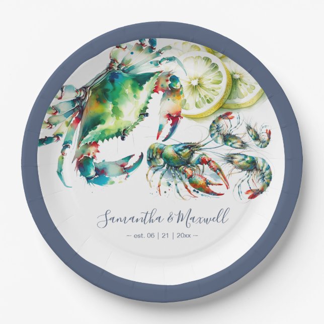 Assiettes En Carton Aquarelle Boule de fruits de mer (Devant)