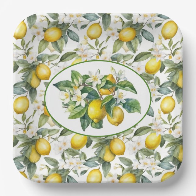 Assiettes En Carton Aquarelle Branches de citron (Recto)