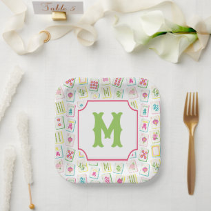 Assiettes En Carton Aquarelle brillante Mahjong Titres Monogramme