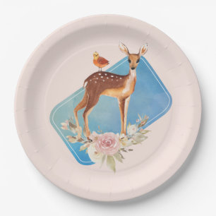 Assiettes En Carton Aquarelle Brown mignonne Cerf Élégance rustique