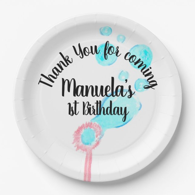 Assiettes En Carton Aquarelle Bubble Wand Pop Pop Pop Anniversaire (Devant)