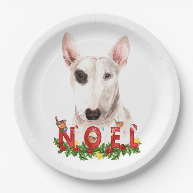 Assiettes En Carton Aquarelle Bull Terrier Noel Noël (Devant)