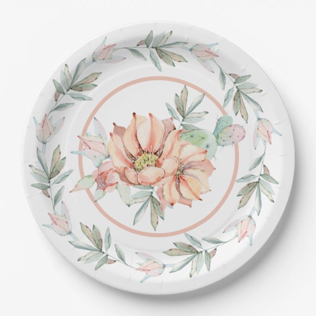 Assiettes En Carton Aquarelle Cactus (Devant)