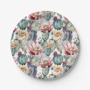Assiettes En Carton Aquarelle Cactus en fleurs Succulents