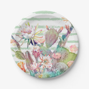 Assiettes En Carton Aquarelle cactus, motifs floraux et rayures