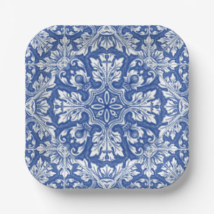 Assiettes En Carton Aquarelle Capri Maiolica Bleu Azulejos Portugais