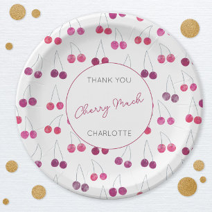 Assiettes En Carton Aquarelle cerise personnalisée