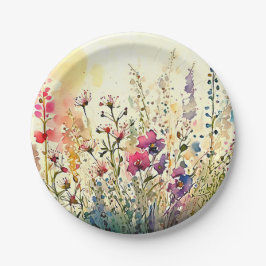 Assiettes En Carton Aquarelle Champs Floral/Fleur