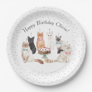 Assiettes En Carton Aquarelle Chat Bonne Plaque Papier Anniversaire
