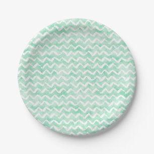 Assiettes En Carton Aquarelle Chic Mint Chevron Stripes
