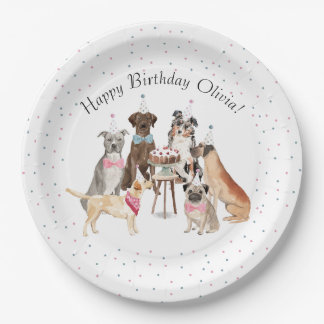 Assiettes En Carton Aquarelle Chien heureux plaque de papier d'anniver