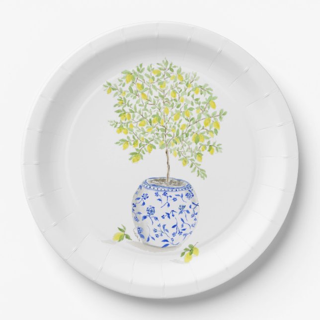 Assiettes En Carton Aquarelle citron (Devant)