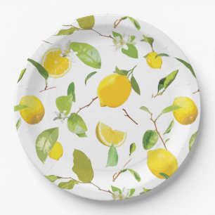 Assiettes En Carton Aquarelle Citron & Feuilles 2