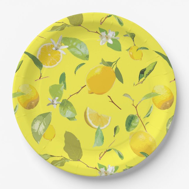 Assiettes En Carton Aquarelle Citron & Feuilles 4 (Devant)