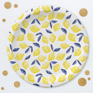 Assiettes En Carton Aquarelle Citron Motif