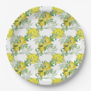 Assiettes En Carton Aquarelle Citrons et plaque en papier Feuille