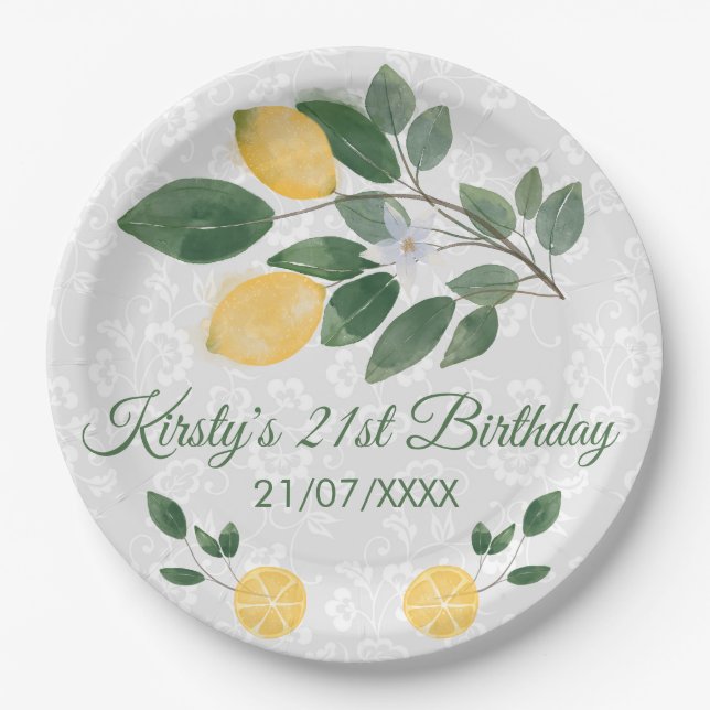 Assiettes En Carton Aquarelle Citrons siciliens Anniversaire (Devant)