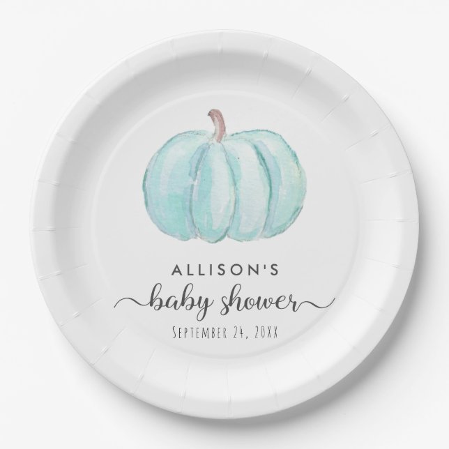 Assiettes En Carton Aquarelle Citrouille minimale Bébé garçon douche (Devant)