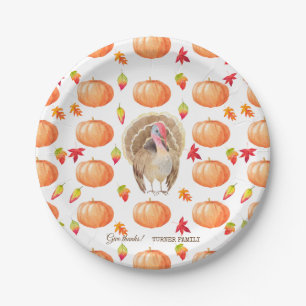 Assiettes En Carton Aquarelle Citrouille Turquie Motif Thanksgiving