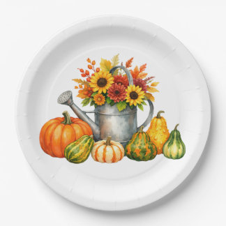 Assiettes En Carton Aquarelle Citrouilles d'automne et arrosoir