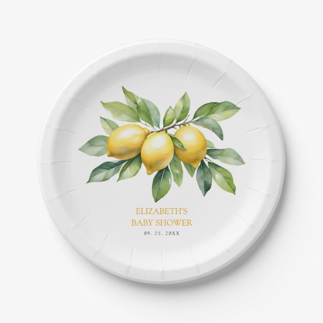Assiettes En Carton Aquarelle Citrus Lemon Baby shower (Devant)
