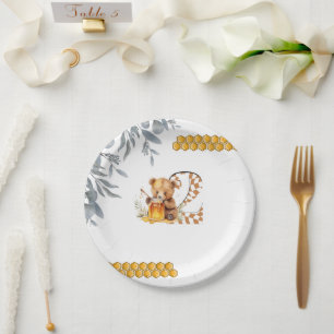 Assiettes En Carton Aquarelle classique Ours Miel Deuxième anniversair