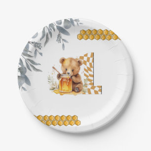 Assiettes En Carton Aquarelle classique Ours Miel Premier anniversaire
