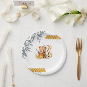 Assiettes En Carton Aquarelle classique Ours Miel troisième anniversai