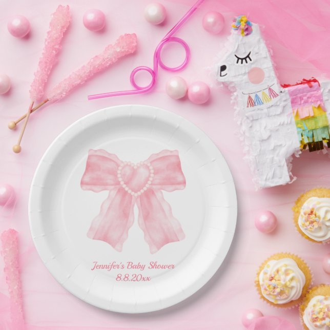 Assiettes En Carton aquarelle coeur rose arc fille baby shower (Fête)