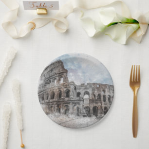 Assiettes En Carton Aquarelle Colisée Rome Italie