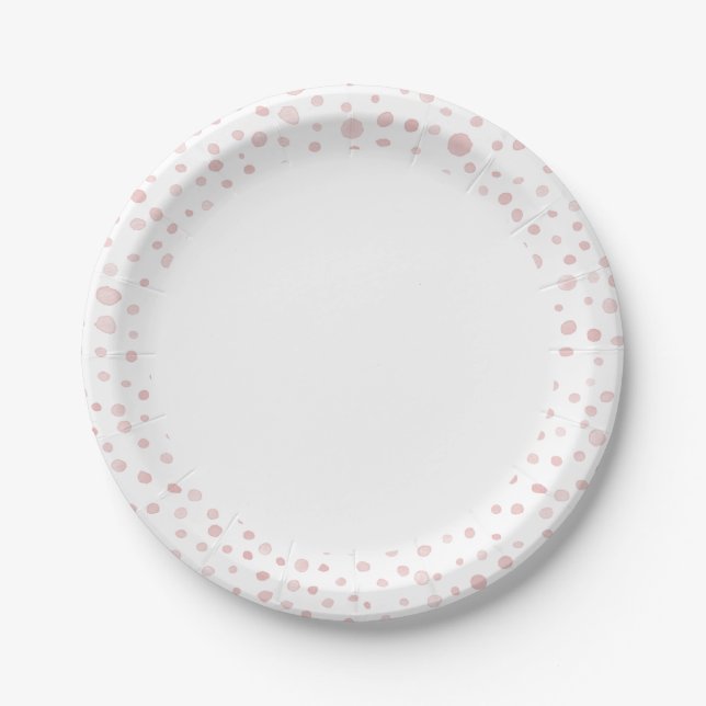 Assiettes En Carton Aquarelle Confetti rose points Plaque en papier (Devant)