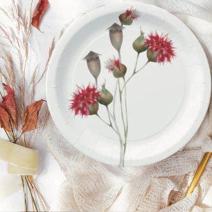 Assiettes En Carton Aquarelle couleur rouge chardon Fleur sauvage Flor